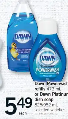 Fortinos DAWN POWERWASH REFILLS, 473 ML OR DAWN PLATINUM DISH SOAP, 825/982 ML offer
