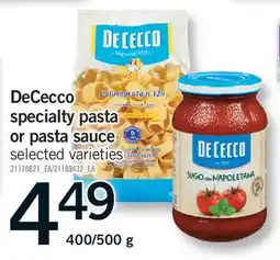 Fortinos DECECCO SPECIALTY PASTA OR PASTA SAUCE, 400/500 g offer
