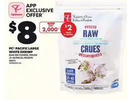 Loblaws PC PACIFIC LARGE WHITE SHRIMP, 400 G, RAW OR COOKED, PEELED 31-40 PER LB offer