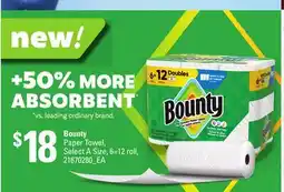 Loblaws BOUNTY PAPER TOWEL, 6=12 ROLL offer