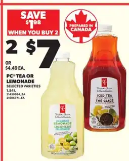 Loblaws PC TEA OR LEMONADE, 1.54 L offer