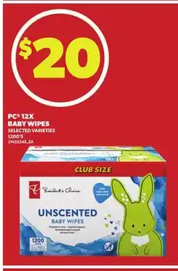 Loblaws PC 12X BABY WIPES, 1200'S offer