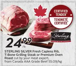 Sobeys STERLING SILVER Fresh Capless Rib, T-Bone Grilling Steak or Premium Oven Roast offer
