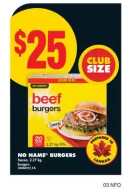 No Frills NO NAME BURGERS, 2.27 KG offer