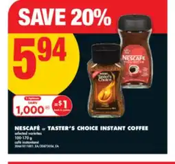 No Frills NESCAFÉ or TASTER'S CHOICE INSTANT COFFEE, 100-170 G offer