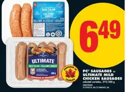No Frills PC SAUSAGES or ULTIMATE MILD CHICKEN SAUSAGES, 375/500 G offer