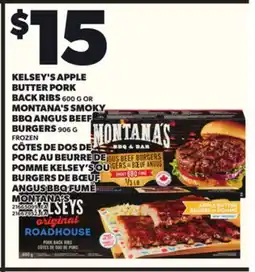 Independent Grocer KELSEY'S APPLE BUTTER PORK BACK RIBS 600 G OR MONTANA'S SMOKY BBQ ANGUS BEEF BURGERS 906 G offer