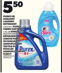 Independent Grocer PUREX OR SUNLIGHT LAUNDRY DETERGENT FLEECY, 1.84-2.03 L, FABRIC SOFTENER 1.36 L OR SHEETS, 80'S offer