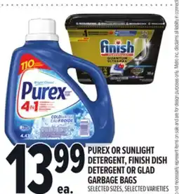 Metro PUREX OR SUNLIGHT DETERGENT, FINISH DISH DETERGENT OR GLAD GARBAGE BAGS offer