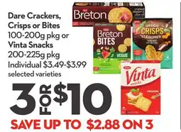 Longo's Dare Crackers, Crisps or Bites 100-200g pkg or Vinta Snacks 200-225g pkg offer