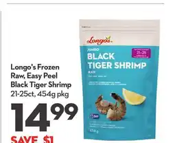 Longo's Frozen Raw, Easy Peel Black Tiger Shrimp offer