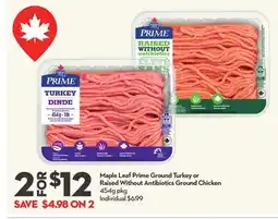 Longo's Prime Ground Turkey or Raised Without Antibiotics Ground Chicken offer