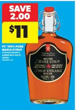 Real Canadian Superstore PC 100% PURE MAPLE SYRUP, 500 ML offer