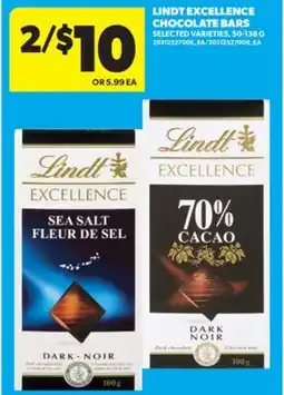 Real Canadian Superstore LINDT EXCELLENCE CHOCOLATE BARS, 50-138 G offer