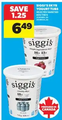 Real Canadian Superstore SIGGI'S SKYR YOGURT TUBS, 650/750 G offer