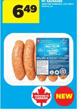 Real Canadian Superstore PC SAUSAGES, 375/500 G offer