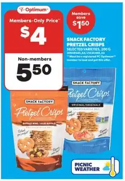 Real Canadian Superstore SNACK FACTORY PRETZEL CRISPS, 200 G offer