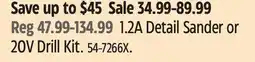 Canadian Tire Black + Decker 1.2A Detail Sander or 20V Drill Kit offer