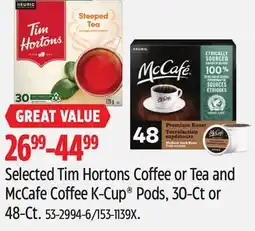 Canadian Tire Keurig Selected Tim Hortons Coffee or Tea and McCafe Coffee K-Cup pods offer