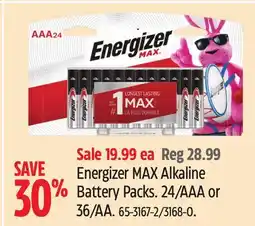 Canadian Tire Energizer MAX Alkaline Battery Packs offer