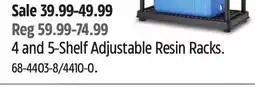 Canadian Tire Mastercraft 4 and 5-Shelf Adjustable Resin Racks offer