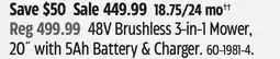 Canadian Tire Yardworks 48V Brushless 3-in-1 Mower 20 with 5Ah Battery & Charger offer
