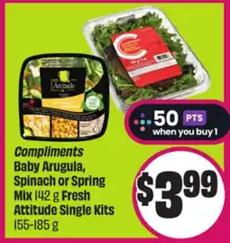 Chalo FreshCo Compliments Baby Arugula, Spinach or Spring Mix 142 g Fresh Attitude Single Kits 155-185 g offer