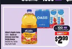 FreshCo Allen's Apple Juice 1.89 L Oasis or Arizona Iced Tea Drink Boxes offer