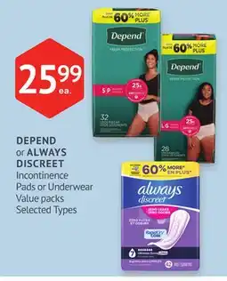 IDA Pharmacy DEPEND or ALWAYS, DISCREET offer