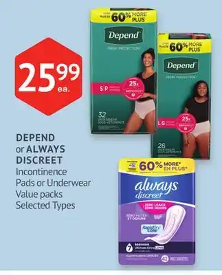 IDA Pharmacy DEPEND or ALWAYS, DISCREET offer