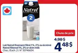 Walmart Natrel filtered 1%, 2% or skim milk offer