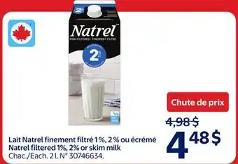 Walmart Natrel filtered 1%, 2% or skim milk offer