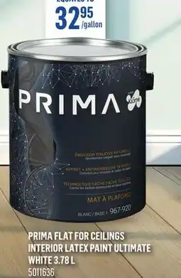 Canac Prima Flat for Ceilings Interior Latex Paint Ultimate White 3.78 L offer