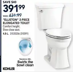 RONA KOHLER ELLISTON 2-PIECE ELONGATED TOILET offer