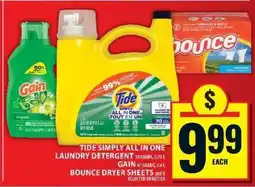 Food Basics Tide Simply All In One Laundry Detergent, Gain, Bounce Dryer Sheets offer