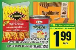 Food Basics Excelsior Crackers, Ovaltine Cookies or Kras Wafers, Grace or Mekong Coffee Whitener offer