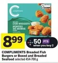 IGA Compliments breaded fish burgers or boxed and breaded seafood offer