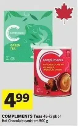 IGA Compliments teas or hot chocolate canisters offer