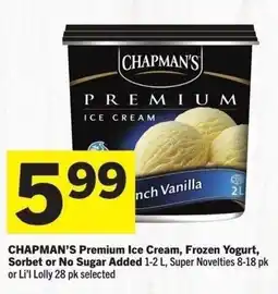 IGA Chapman's premium ice cream, frozen yogurt, sorbet or no sugar added offer