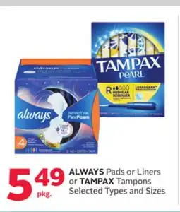 Rexall ALWAYS Pads or Liners or TAMPAX Tampons offer