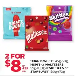Rexall SMARTSWEETS 45g-50g, M & M' S or MALTESERS 95g-100g or SKITTLES or STARBURST 130g-170g offer