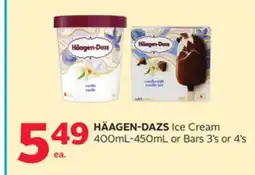 Rexall HÄAGEN-DAZS Ice Cream 400mL-450mL or Bars 3's or 4's offer