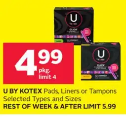 Rexall U BY KOTEX Pads, Liners or Tampons offer