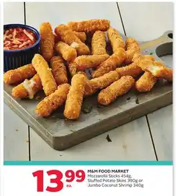 Rexall M & M FOOD MARKET Mozzarella Sticks 454g, Stuffed Potato Skins 390g or Jumbo Coconut Shrimp 340g offer