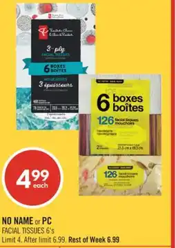 Shoppers Drug Mart NO NAME or PC FACIAL TISSUES offer