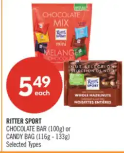 Shoppers Drug Mart RITTER SPORT CHOCOLATE BAR (100g) or CANDY BAG (116g - 133g) offer