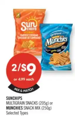 Shoppers Drug Mart SUNCHIPS MULTIGRAIN SNACKS (205g) or MUNCHIES SNACK MIX (250g) offer