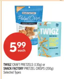 Shoppers Drug Mart TWIGZ CRAFT PRETZELS (130g) or SNACK FACTORY PRETZEL CRISPS (200g) offer