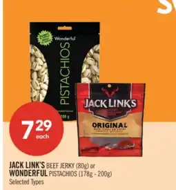 Shoppers Drug Mart JACK LINK'S BEEF JERKY (80g) or WONDERFUL PISTACHIOS (178g - 200g) offer