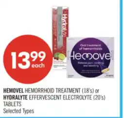 Shoppers Drug Mart HEMOVEL HEMORRHOID TREATMENT (18's) or HYDRALYTE EFFERVESCENT ELECTROLYTE (20's) TABLETS offer